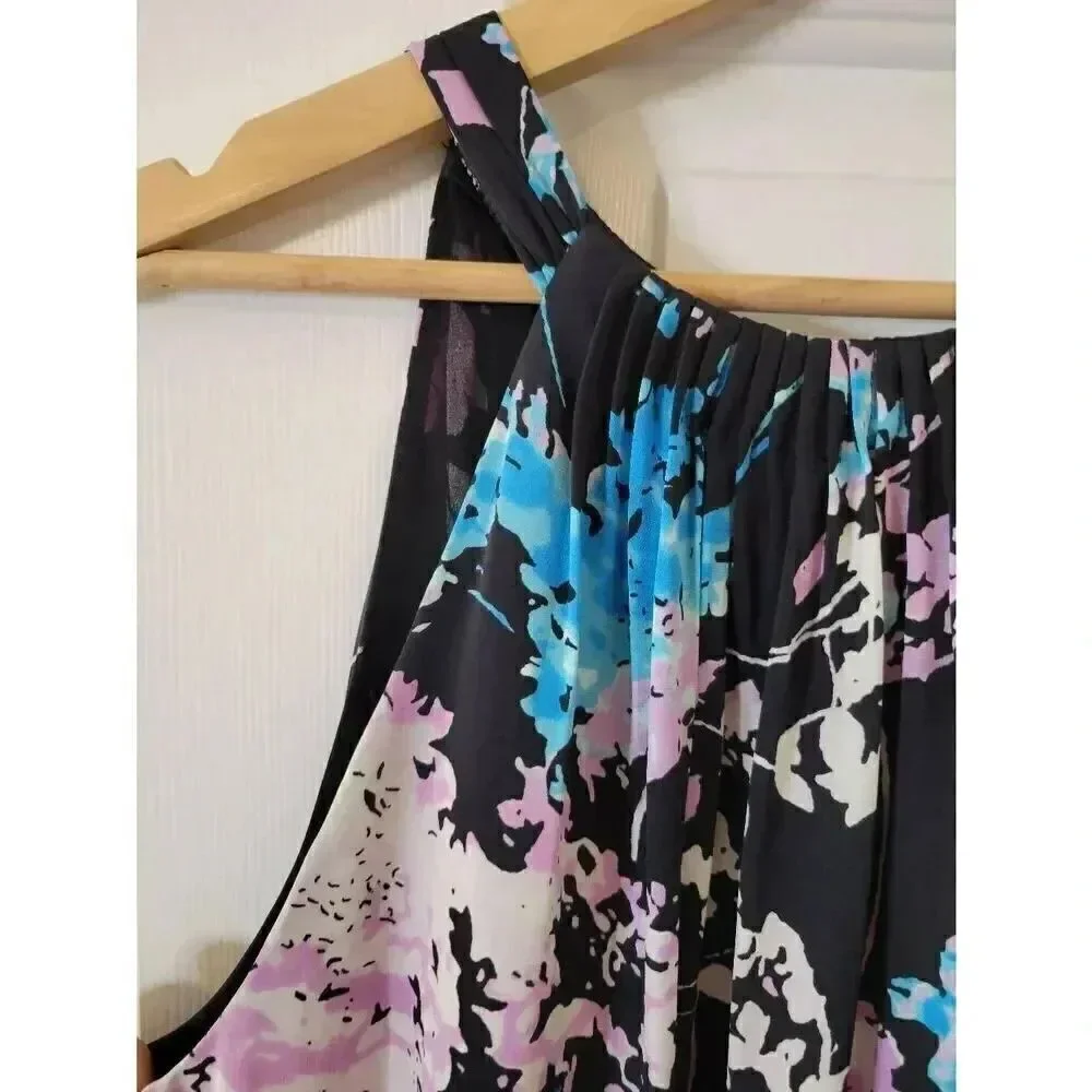 Diane von Furstenberg DVF Lexi Floral Silk Daze Sky Mauve Top Black S $298